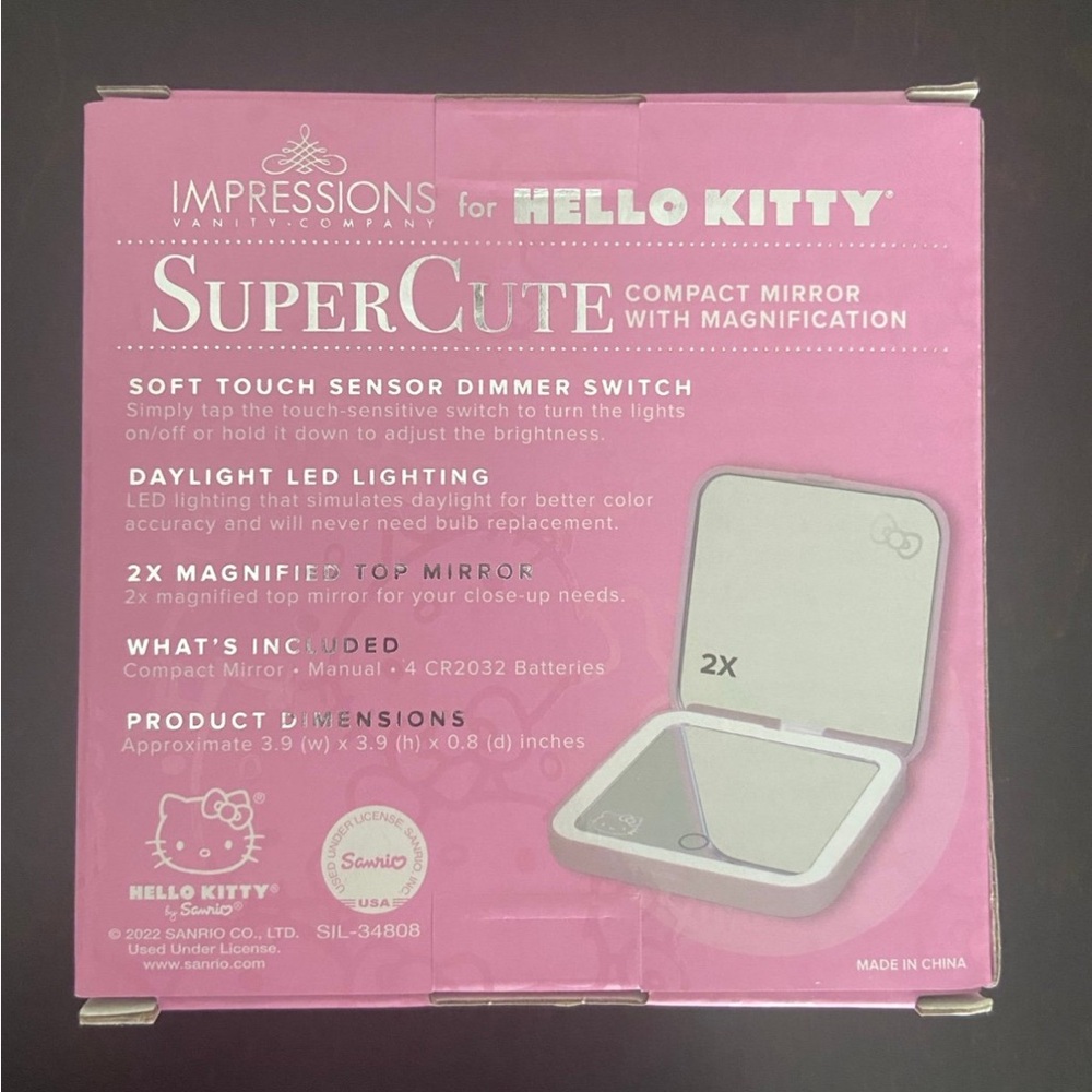 PINK Impressions Hello Kitty Super Cute Compact Mirror 2x Magnification Sanrio - Picture 2 of 7